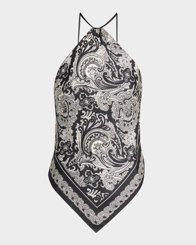 Audrey Paisley-Print Silk Scarf Cami Top
